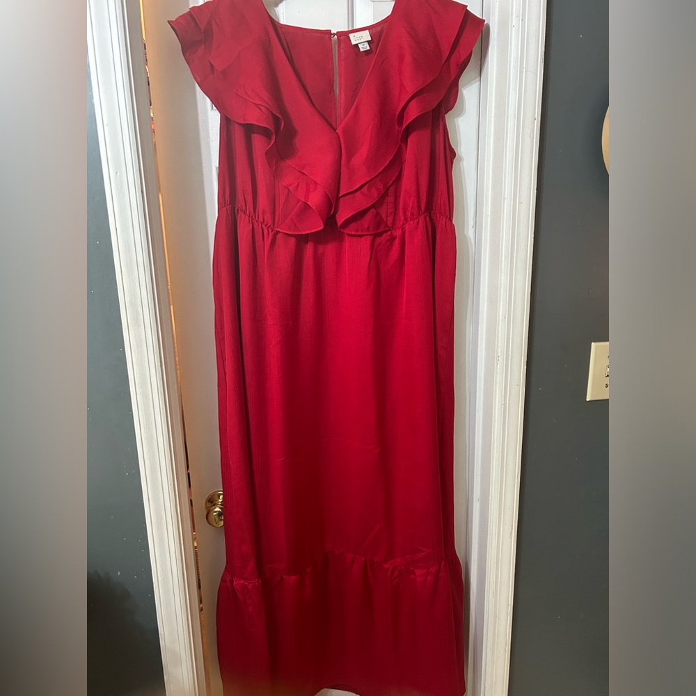 A New Day Red Ruffle Maxi Dress Size 1X